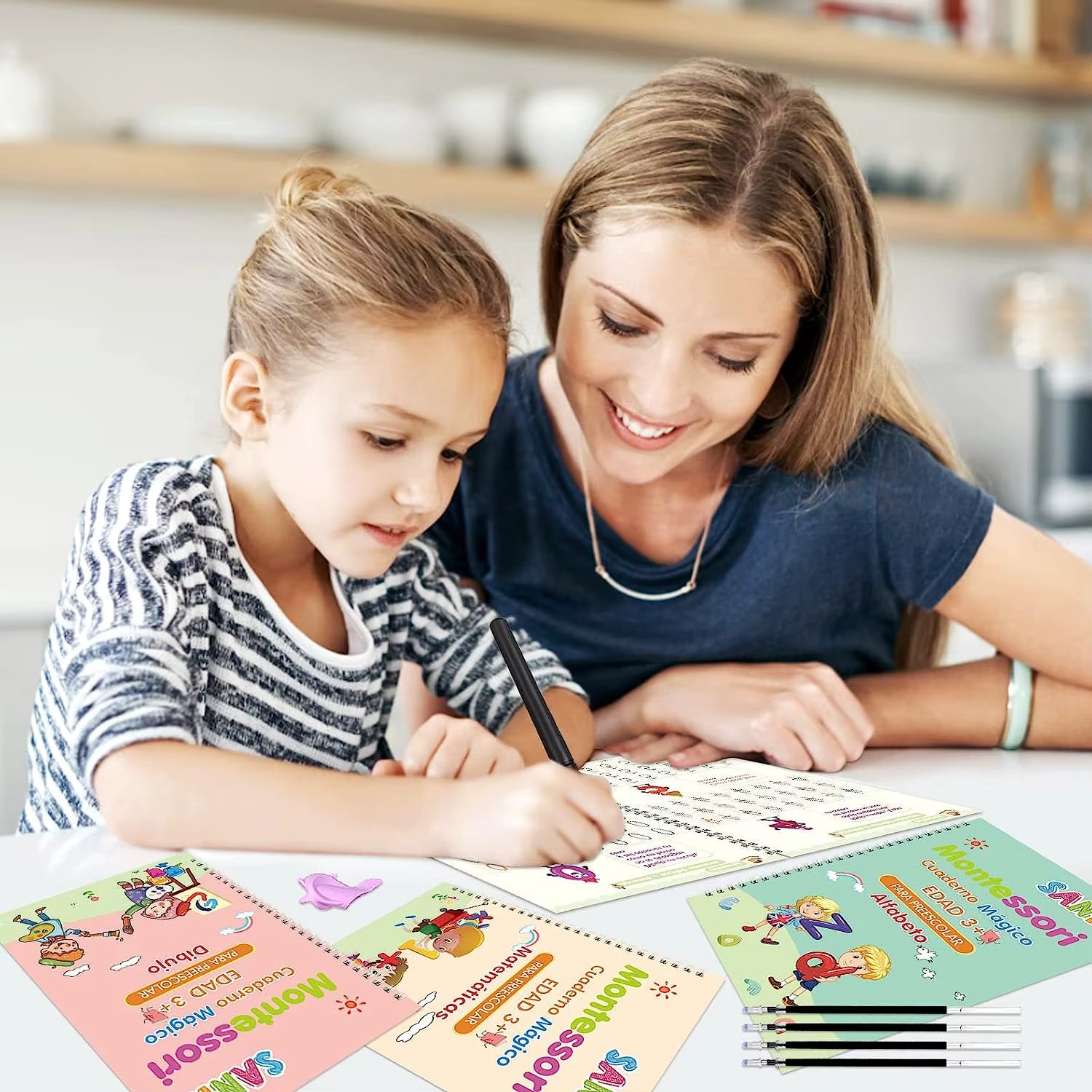 Kit Completo Montessori 4 en 1 de Cuadernos Mágicos Reutilizables