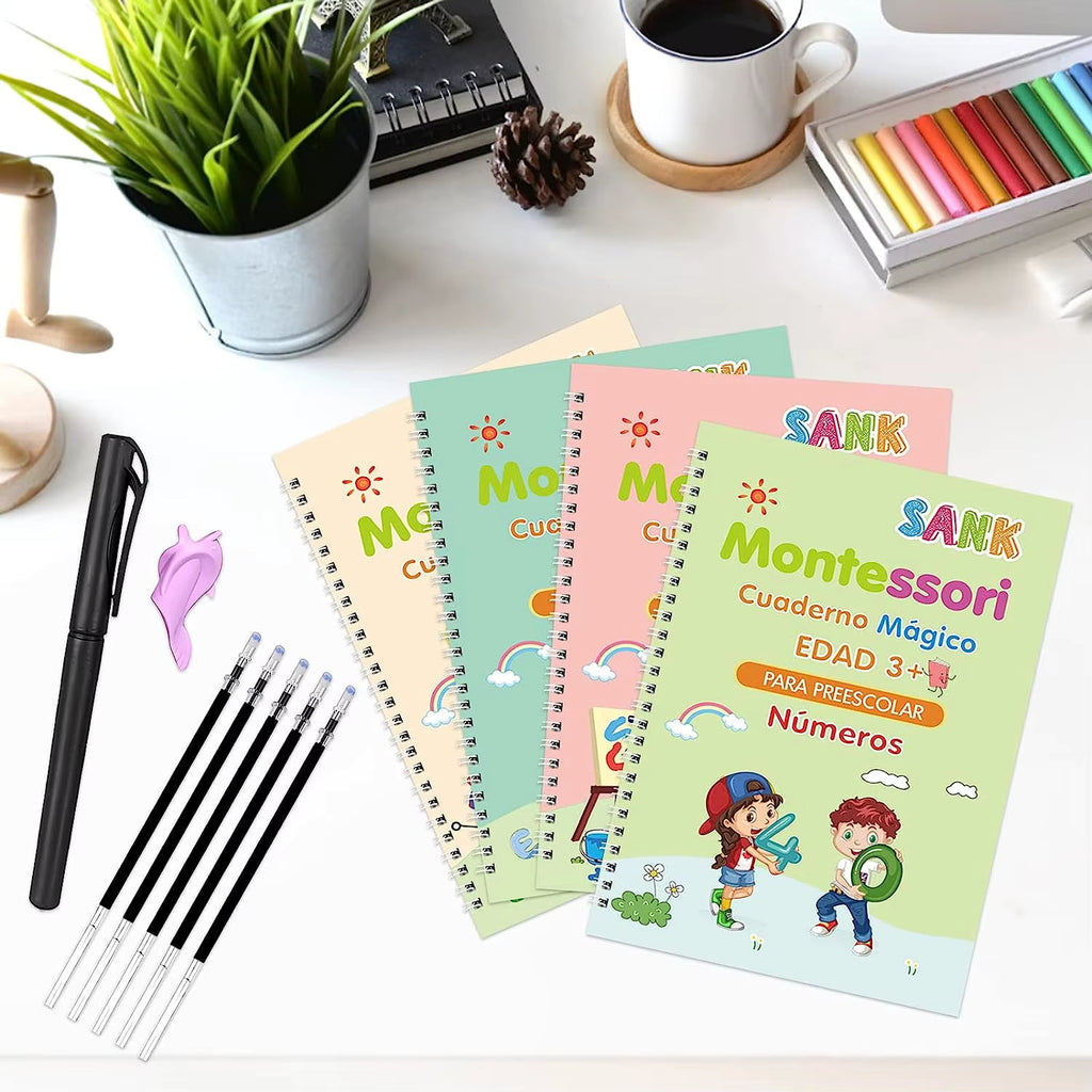 Kit Completo Montessori 4 en 1 de Cuadernos Mágicos Reutilizables
