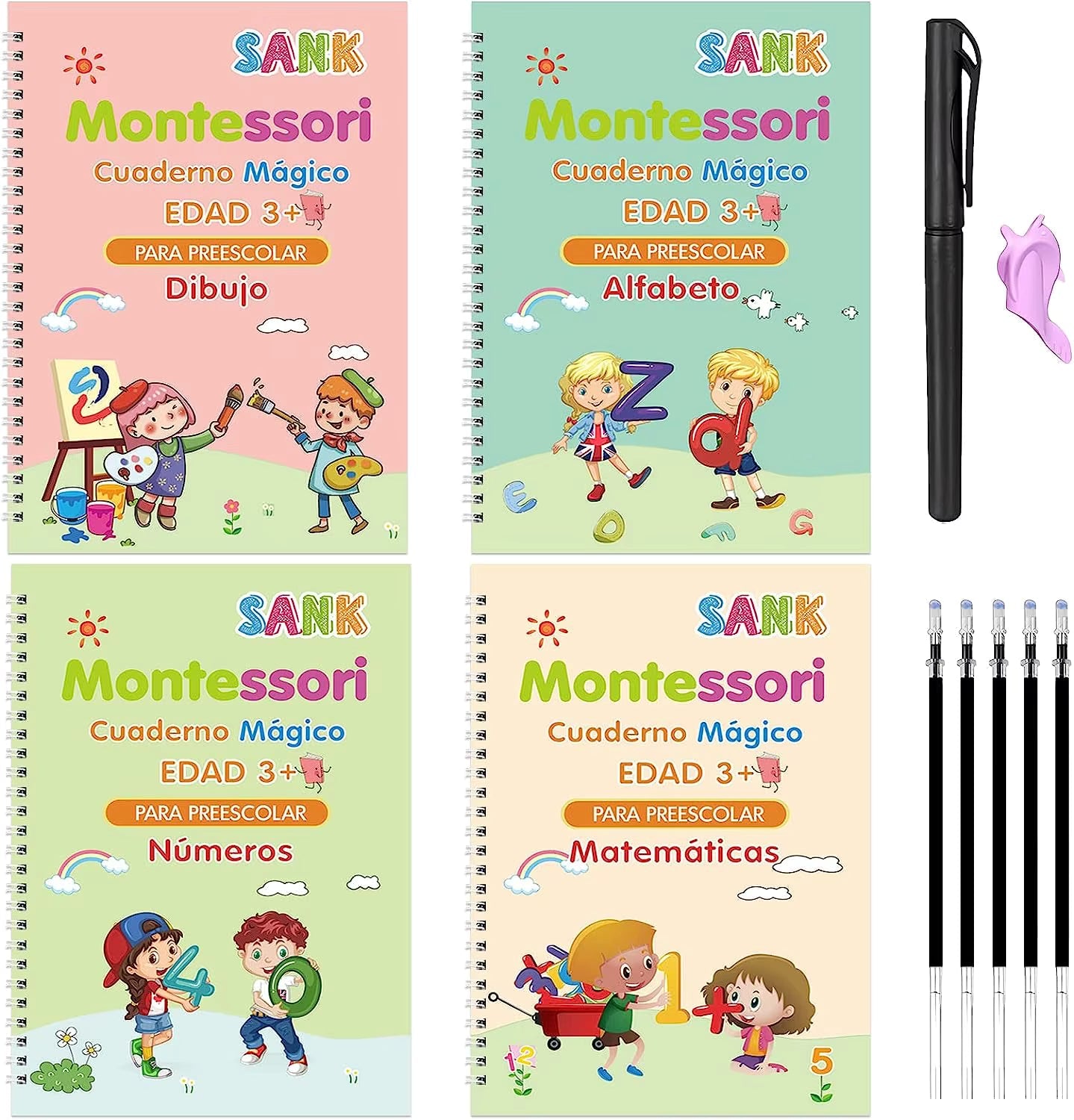 Kit Completo Montessori 4 en 1 de Cuadernos Mágicos Reutilizables