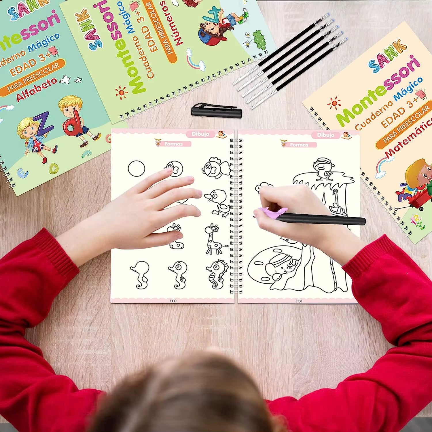Kit Completo Montessori 4 en 1 de Cuadernos Mágicos Reutilizables