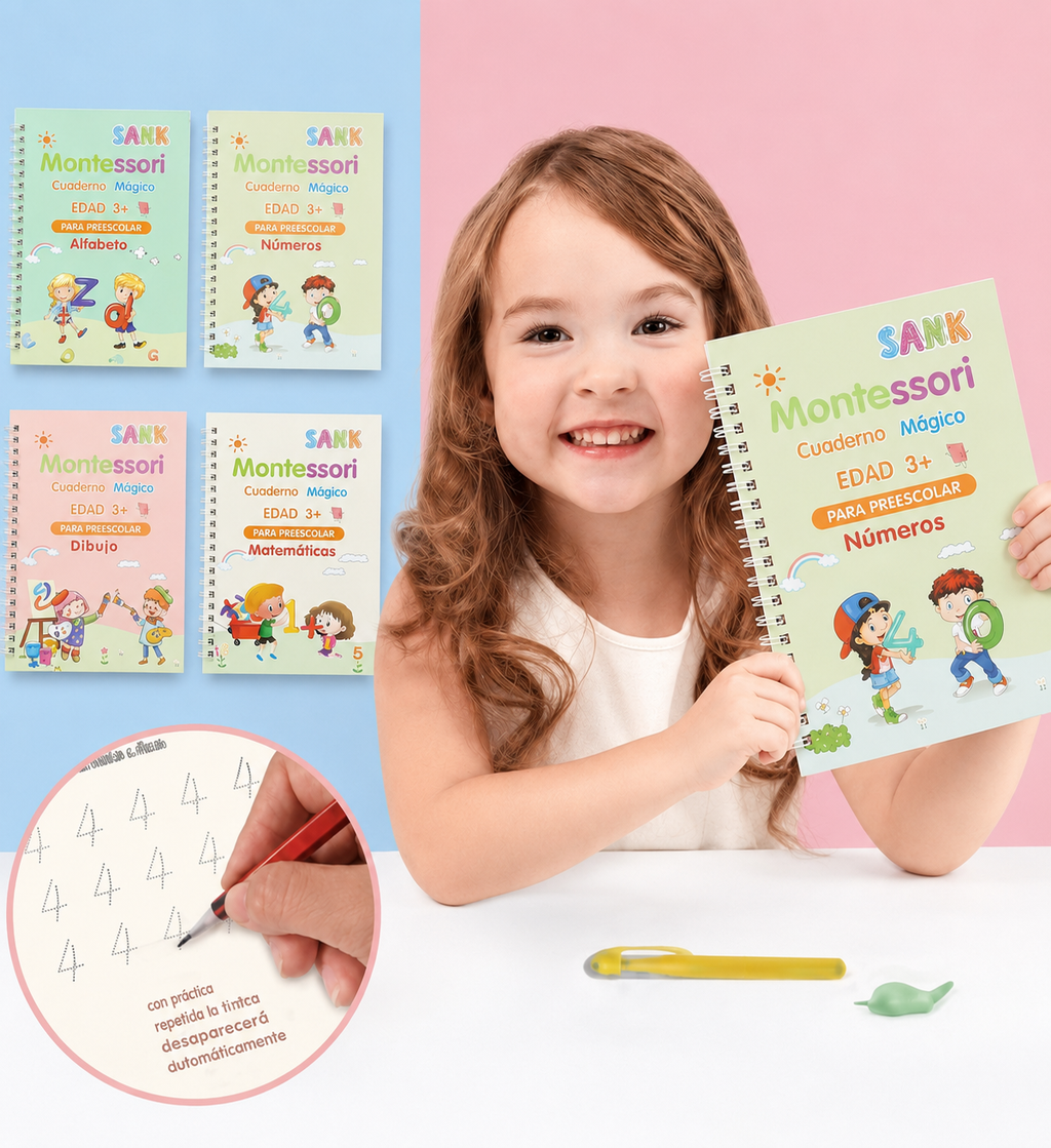 Kit Completo Montessori 4 en 1 de Cuadernos Mágicos Reutilizables