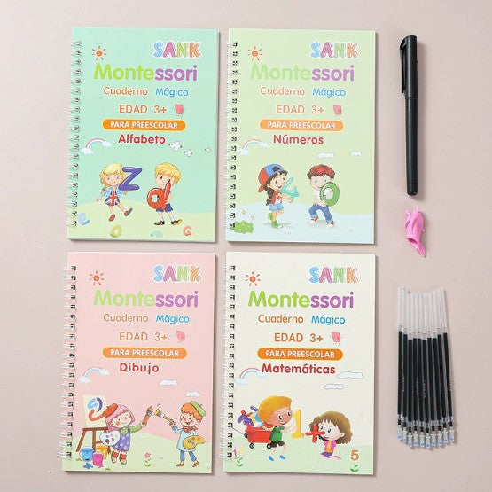Kit Completo Montessori 4 en 1 de Cuadernos Mágicos Reutilizables